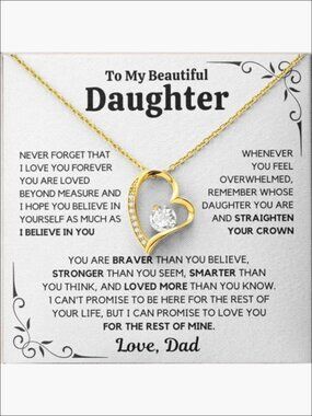 To My Daughter Necklace, Gold Plated Stainless Steel, Pendant Jewelry Gift